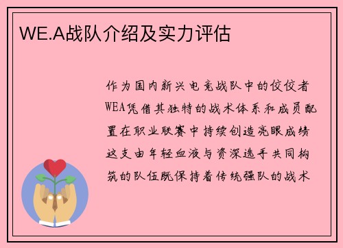 WE.A战队介绍及实力评估